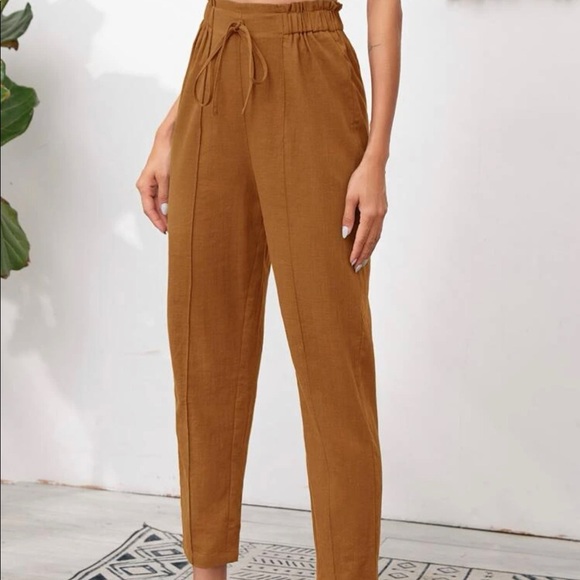 Waist Knot Seam Front Orange Dress Pants - Picture 1 of 7